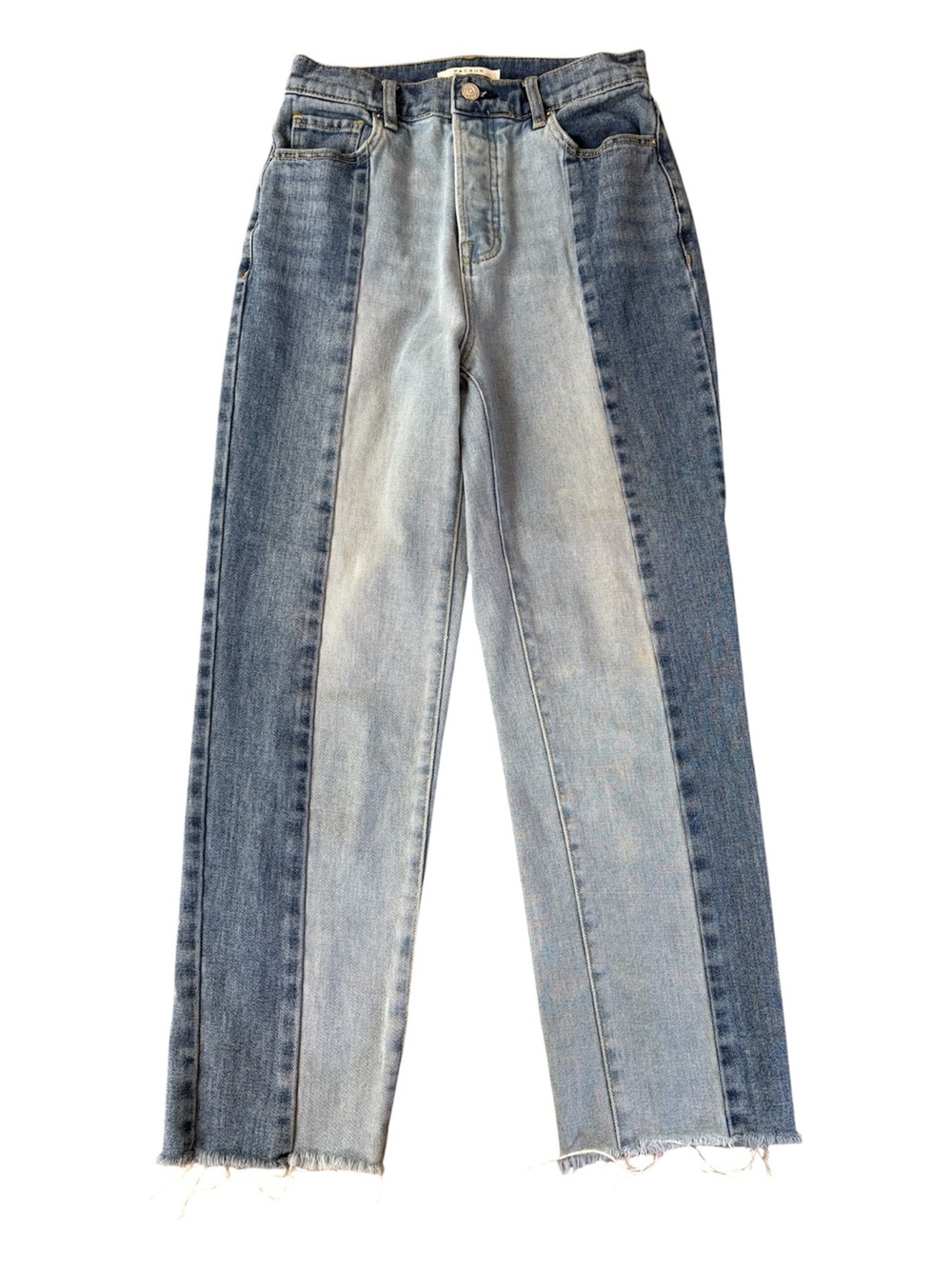Pacsun Two-Tone High Rise Straight Fringe Ankle Jeans.  Size 25